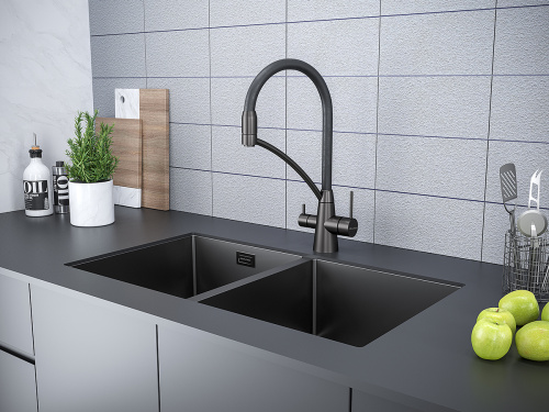 Смеситель для кухни Paulmark SIEGEN Si213111-GM на мойку вороненая сталь - фото 2